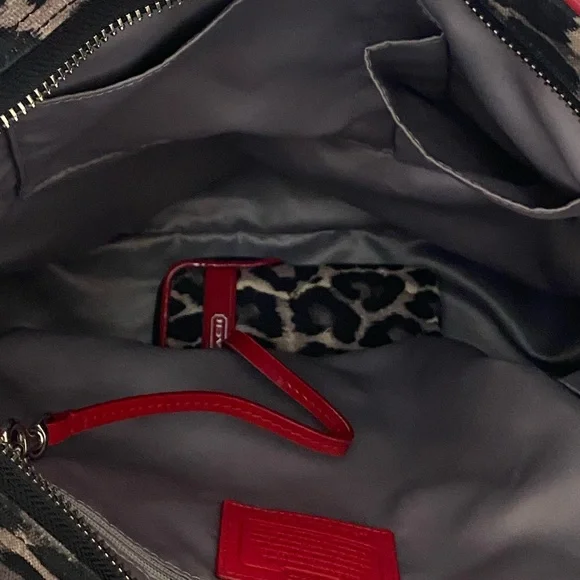 Coach Ocelot RARE Leopard Print Tote Bag with Red Leather Accents - Picture 7 of 8